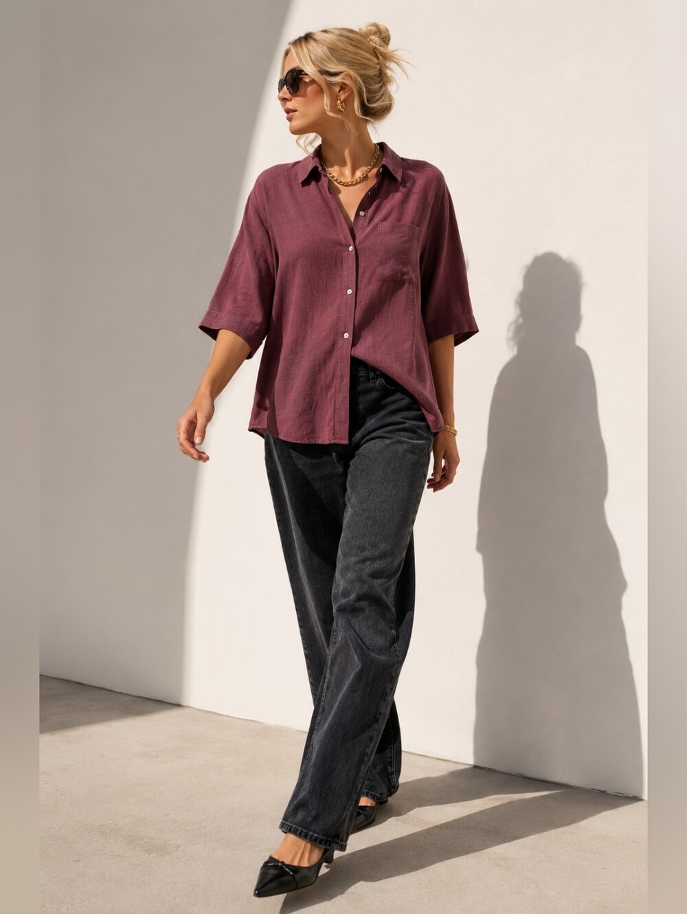 Poetry NWT Silk Linen Button Front Relaxed Blouse Top Mauve Size 10